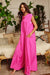 Damen Jumpsuit mit weitem Bein aus Satin in Fuchsia 2
