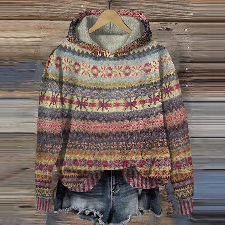 Damen Kapuzenpullover Gebreid Multicolor 1