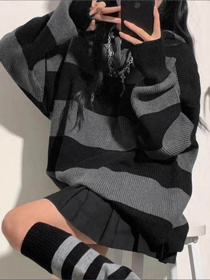 Damen Kapuzenpullover mit Streifenmuster und lockerer Passform 1
