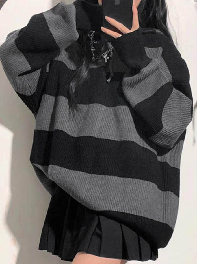 Damen Kapuzenpullover mit Streifenmuster und lockerer Passform 3