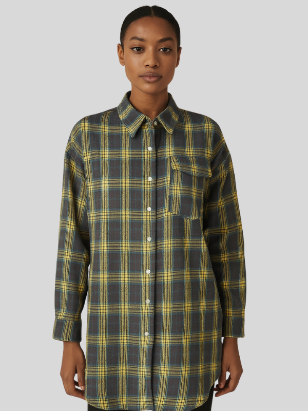 Damen Karo Hemdbluse Oversized Baumwolle 1
