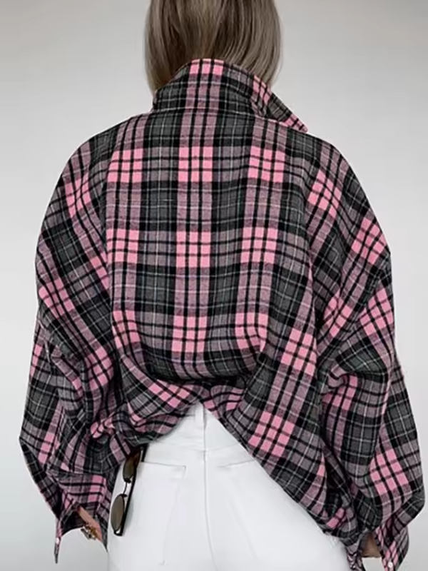 Damen Karo Hemdbluse Oversized Baumwolle 8