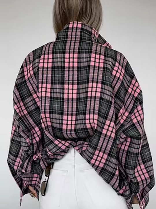 Damen Karo Hemdbluse Oversized Baumwolle 8