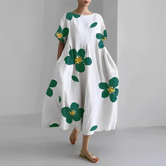Damen Kleid Blumendruck Baumwolle Figurbetont Kurzarm Sommerkleid 1