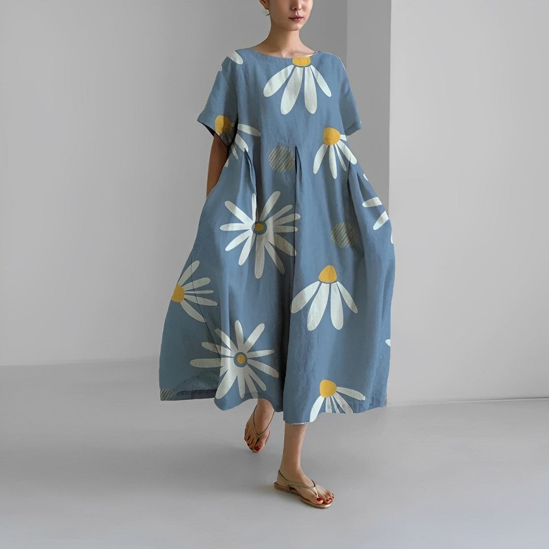Damen Kleid Blumendruck Baumwolle Figurbetont Kurzarm Sommerkleid 9
