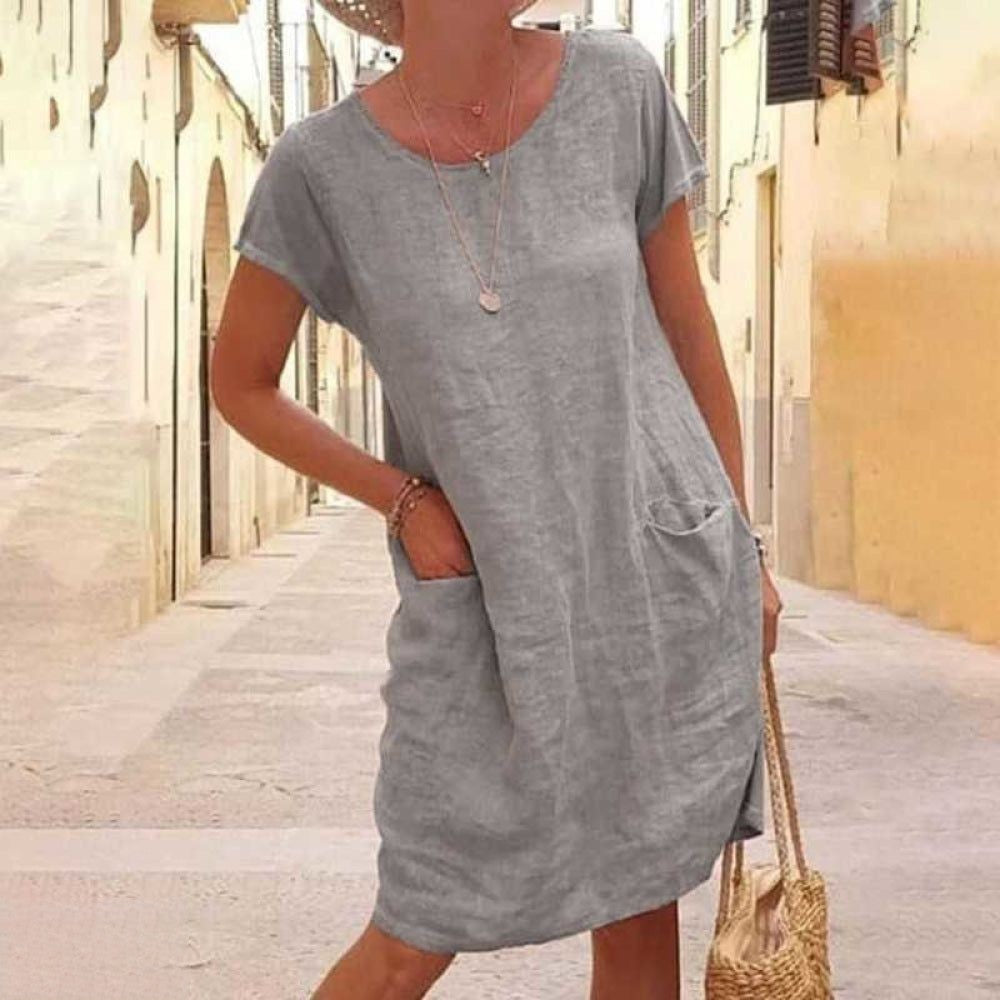 Damen Kleid Leinen Sommerkleider Atmungsaktiv für Casual und Formelle Anlässe 2