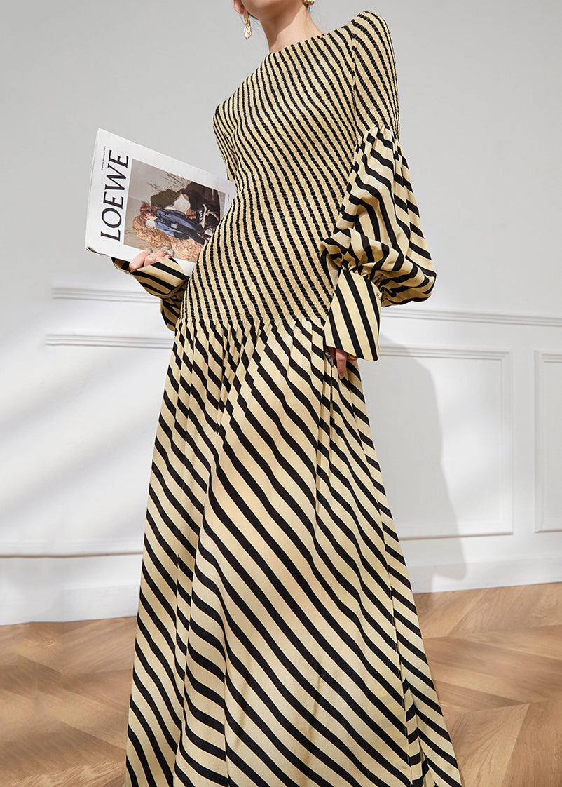 Damen Kleid O-Ausschnitt Gestreiftes Patchwork-Design 2