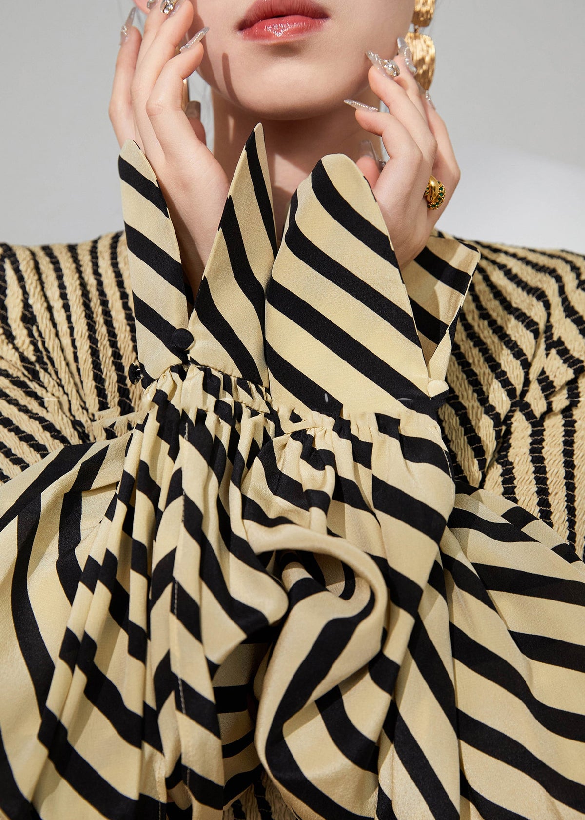 Damen Kleid O-Ausschnitt Gestreiftes Patchwork-Design 4