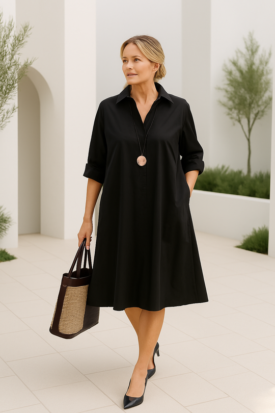 Damen Kleid Oversize Minimalistisch Hochwertiger Stoff mit Seitentaschen 1