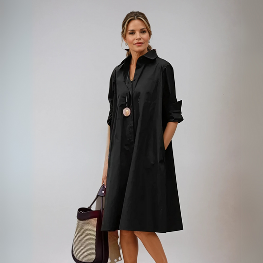 Damen Kleid Oversize Minimalistisch Hochwertiger Stoff mit Seitentaschen 3