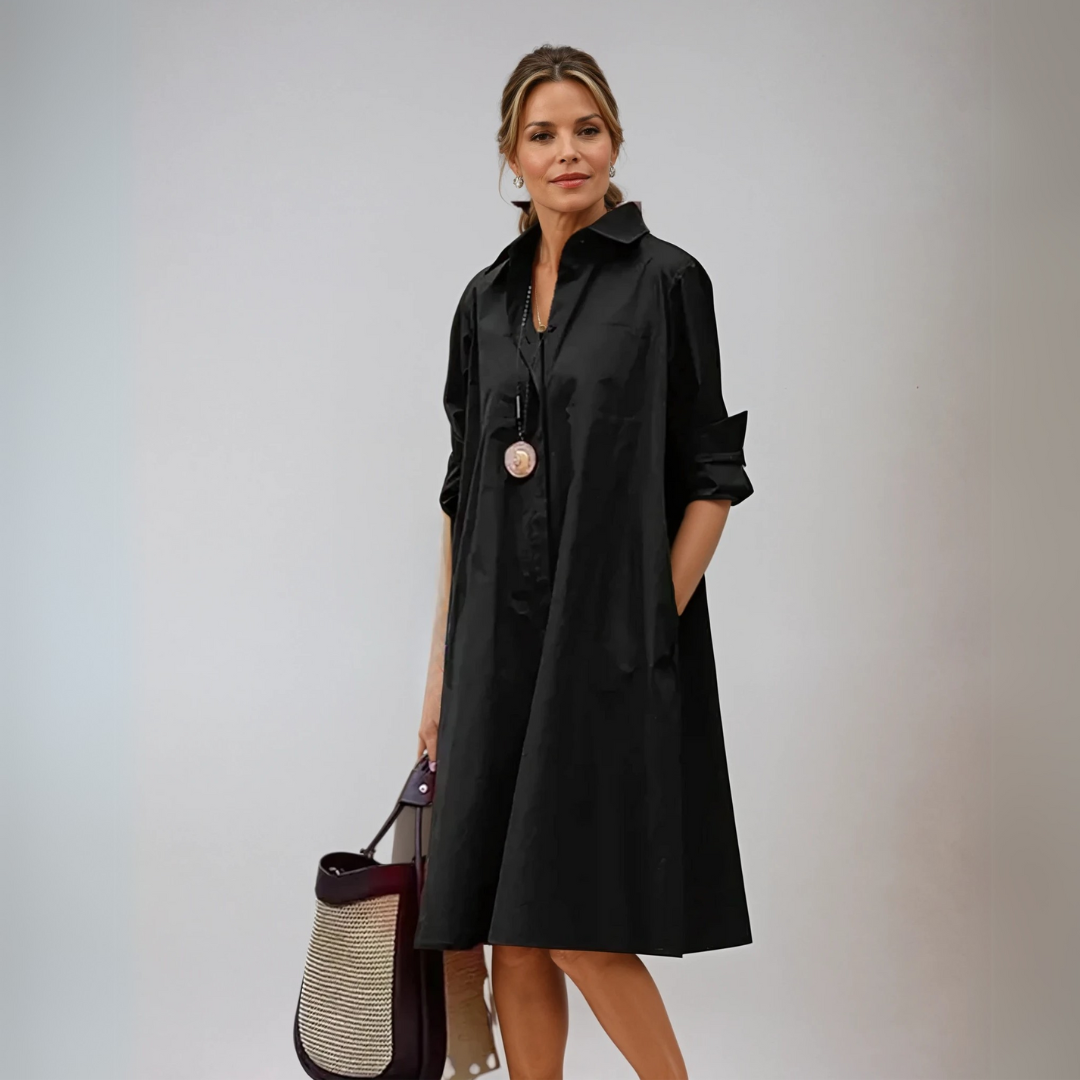Damen Kleid Oversize Minimalistisch Hochwertiger Stoff mit Seitentaschen 3