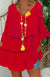 Damen Kleid V-Ausschnitt 3/4-Ärmel Baumwoll-Leinen Lockere Passform 9