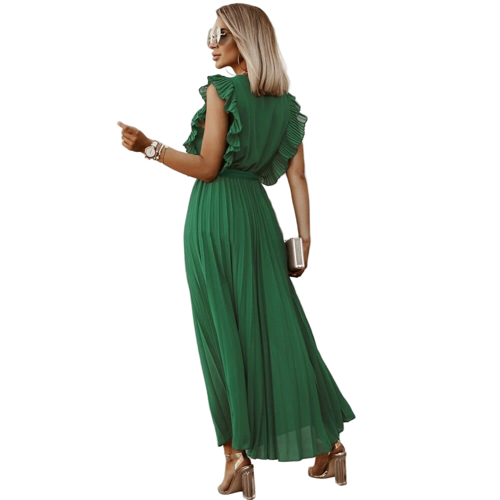 Damen Kleid V-Ausschnitt Bohème Stil Grün 0