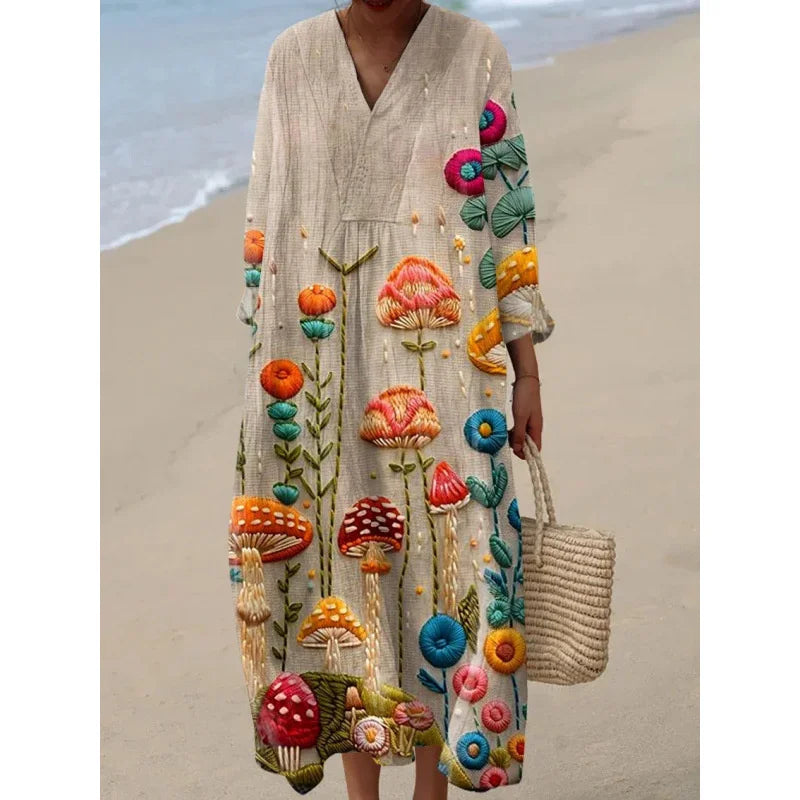 Damen Kleid V-Ausschnitt Langarm Farbblock Casual Hochwertiger Stoff 13