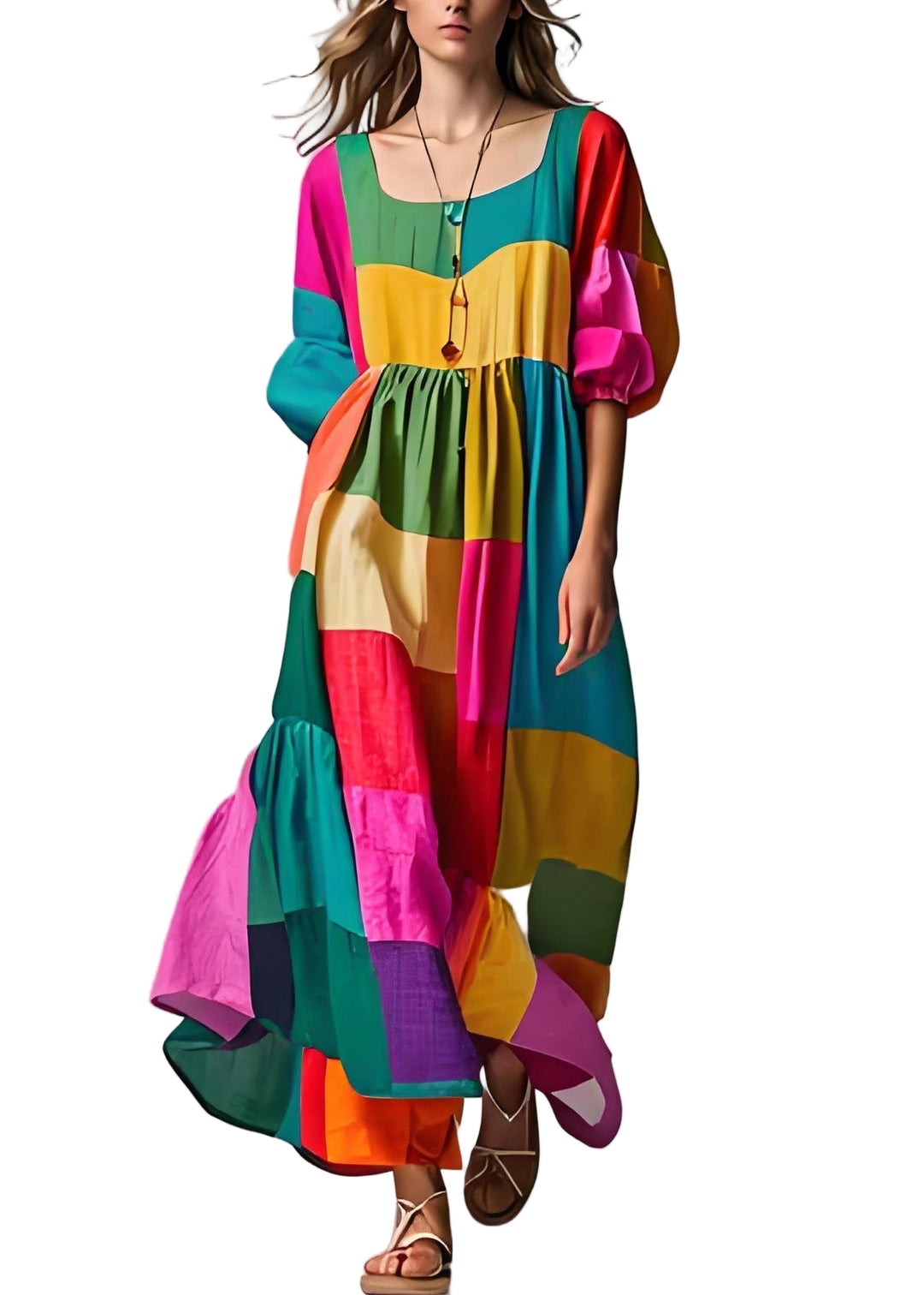 Damen Kleid mit Puffärmeln und U-Ausschnitt, Bequem und Trendy, Ideal für Sommerveranstaltungen 0