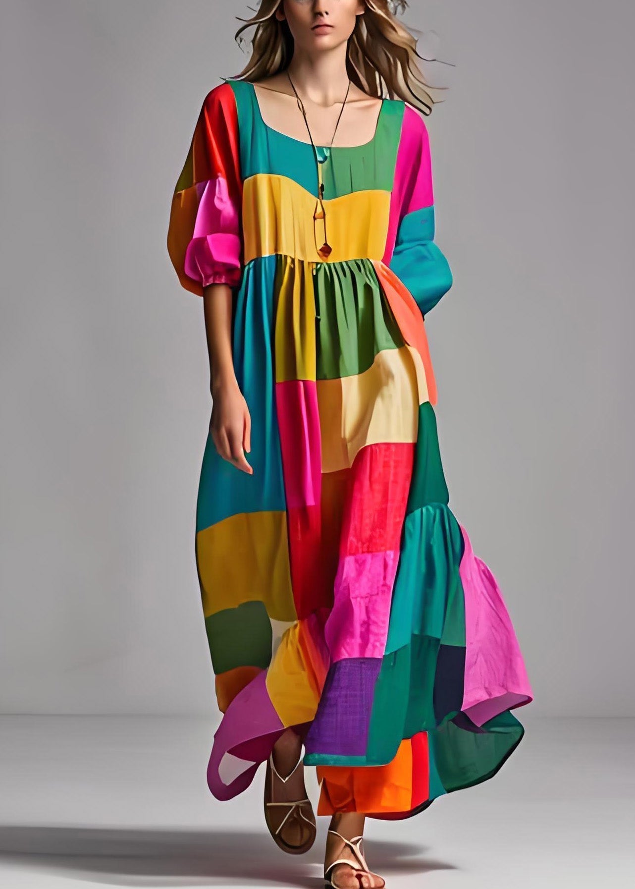 Damen Kleid mit Puffärmeln und U-Ausschnitt, Bequem und Trendy, Ideal für Sommerveranstaltungen 1