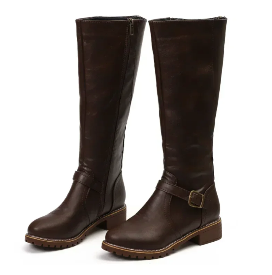 Damen Kniehohe Winterstiefel mit Niedrigem Absatz 6