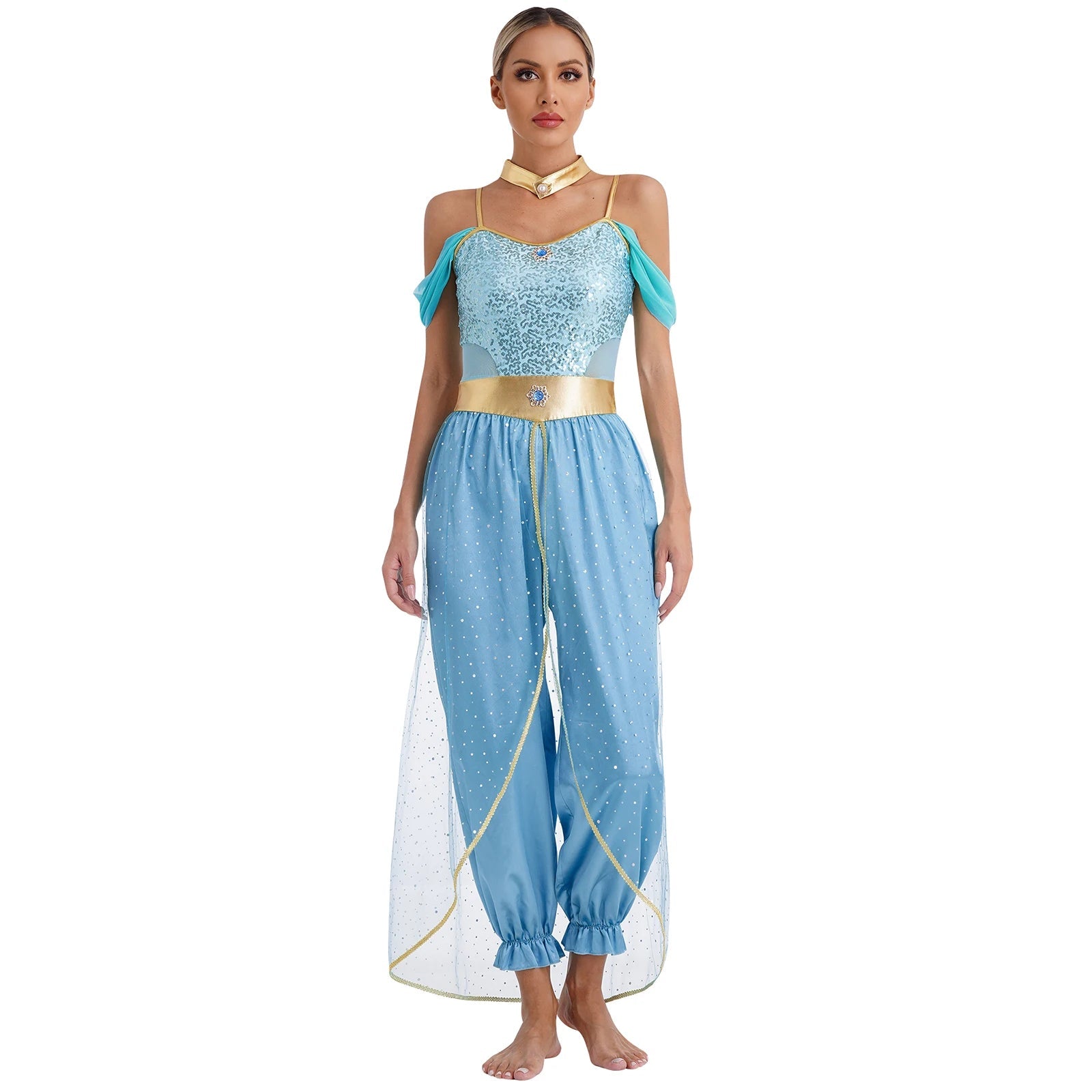 Damen Kostüm Arabische Prinzessin mit Schulterfreiem Oberteil und Locker Fallender Hose 0