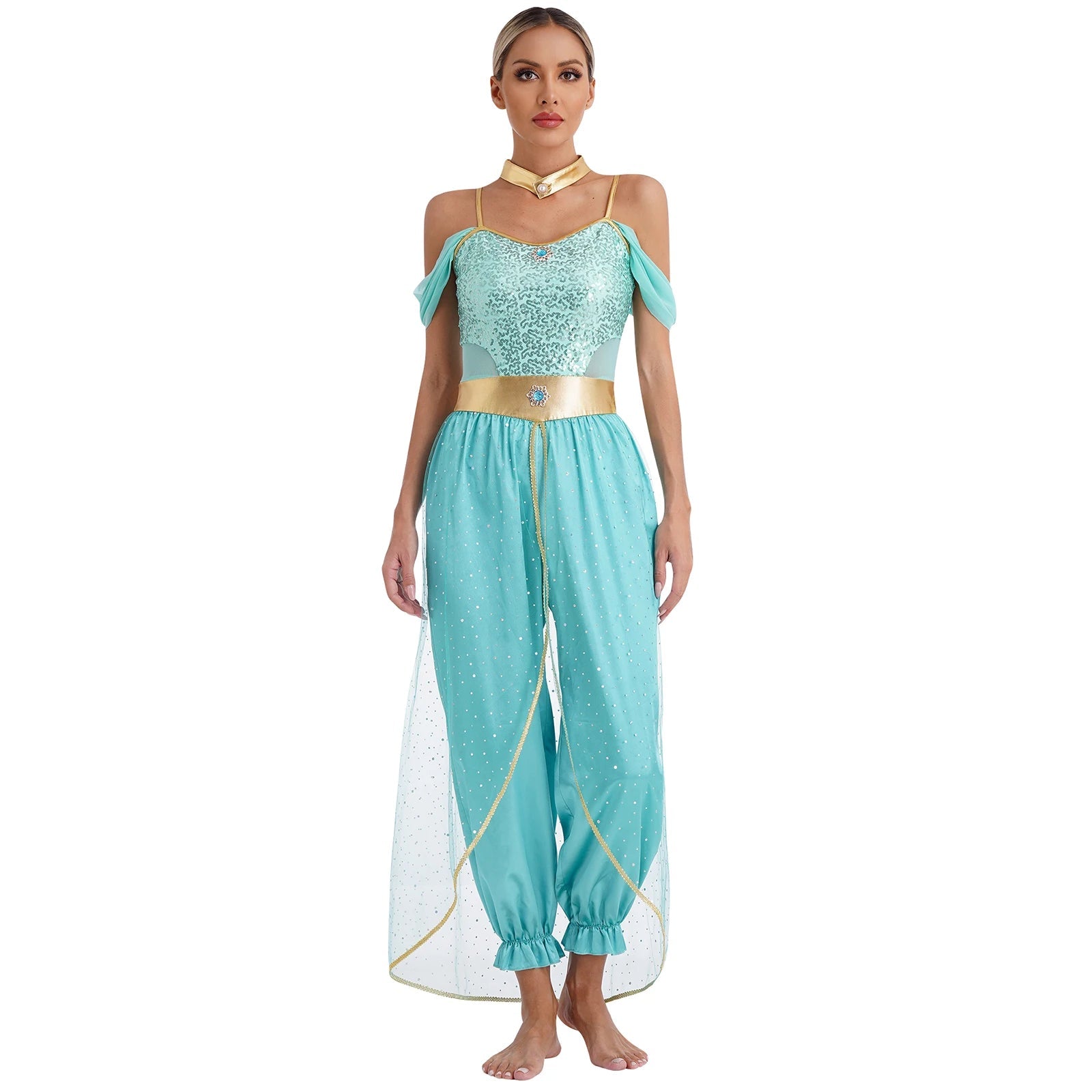 Damen Kostüm Arabische Prinzessin mit Schulterfreiem Oberteil und Locker Fallender Hose 1