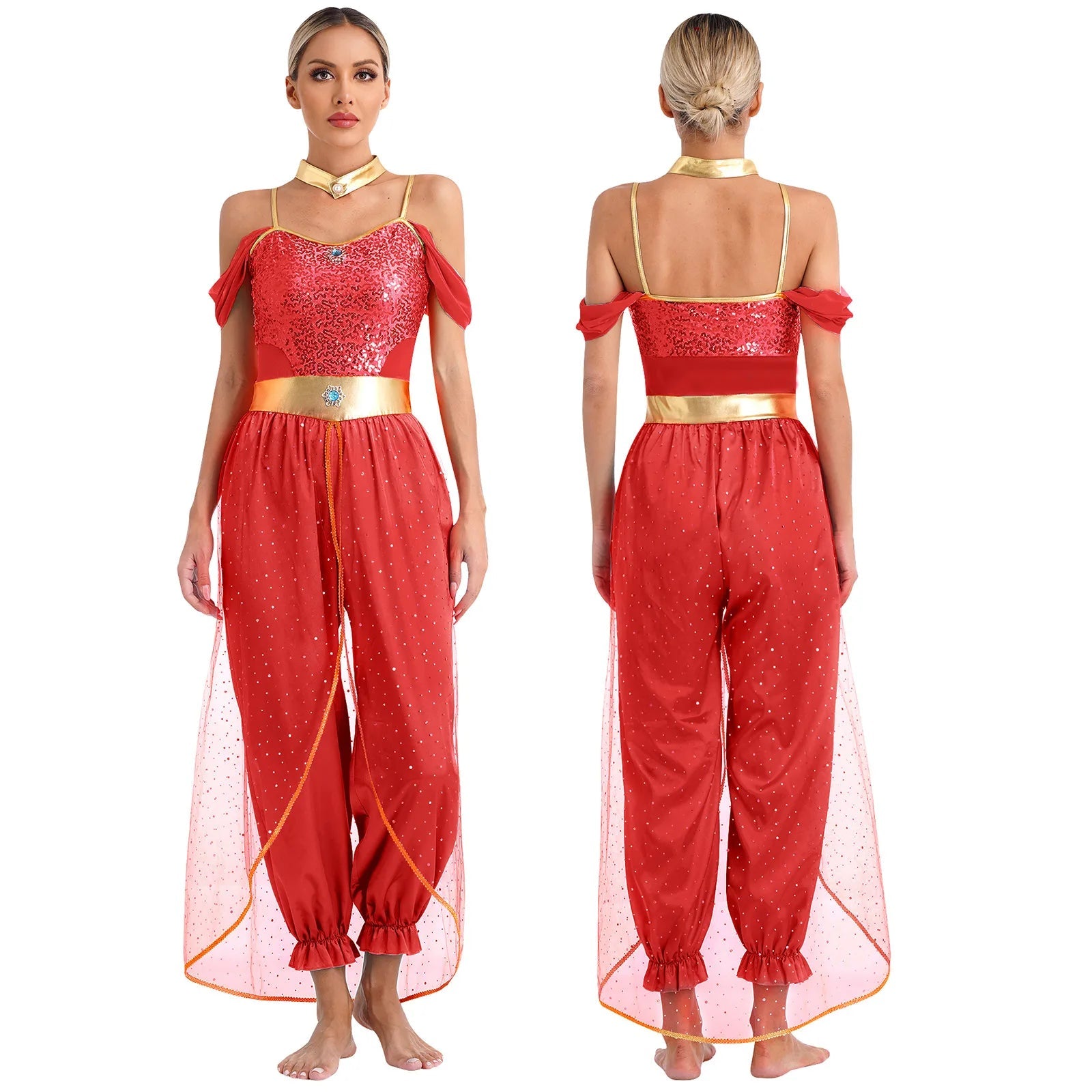 Damen Kostüm Arabische Prinzessin mit Schulterfreiem Oberteil und Locker Fallender Hose 6