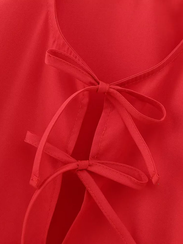 Damen Kurzarm Bluse mit Spaghetti-Trägern und Puffärmeln 3