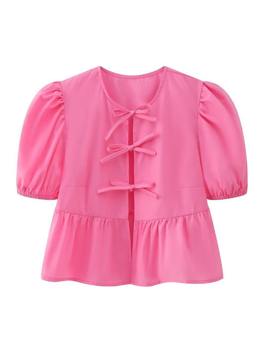 Damen Kurzarm Bluse mit Spaghetti-Trägern und Puffärmeln 9