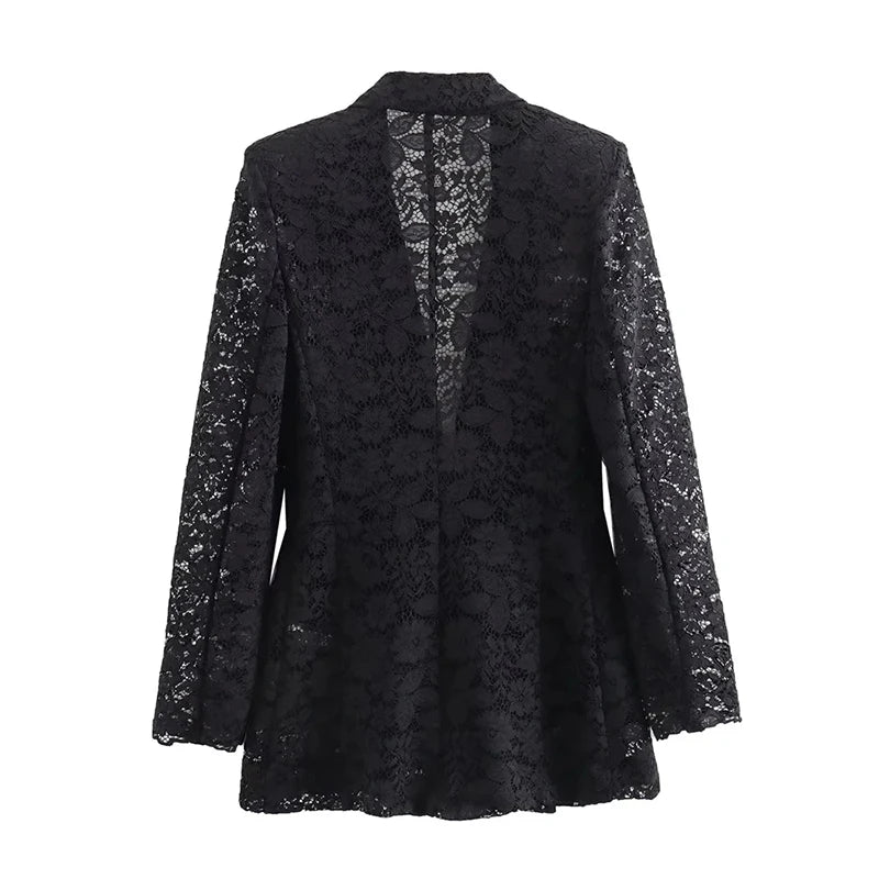 Damen Lace Blazer und Rock Set Eleganter Stil 2