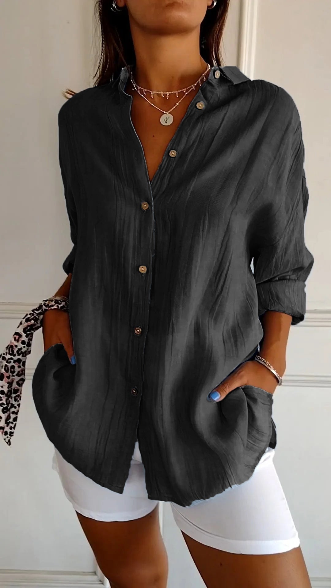 Damen Langarm Hemd Plissee Stil 12