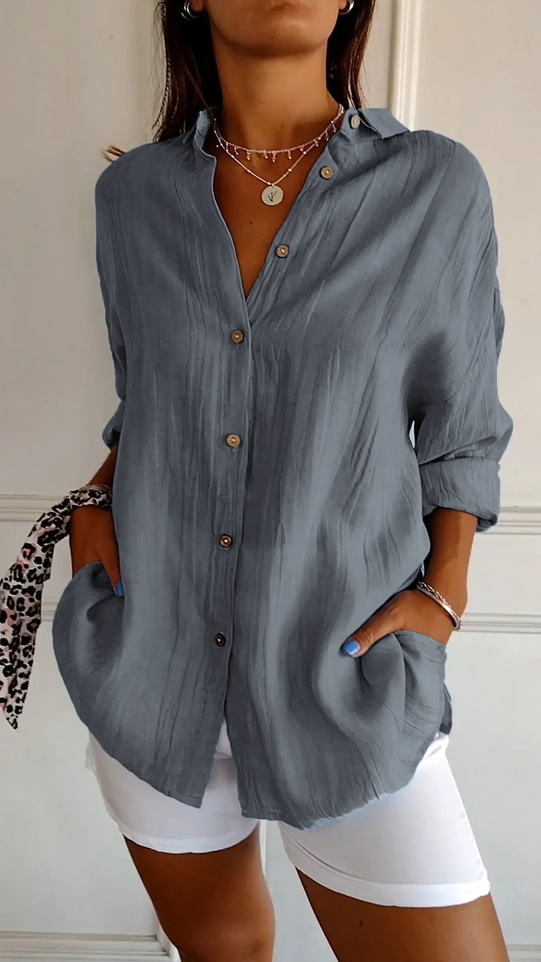 Damen Langarm Hemd Plissee Stil 9