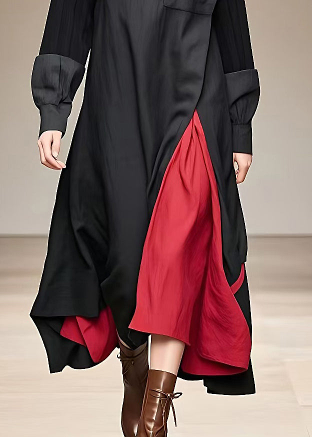 Damen Langarm Kleid Rollkragen Patchwork Design 4