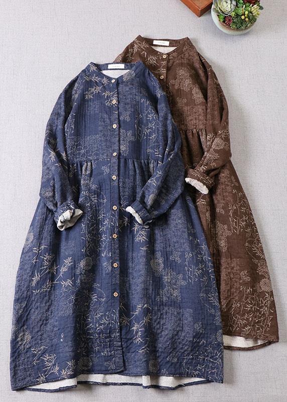 Damen Langarmkleid mit Taschen und Herbst-Print 0