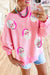 Damen Langarmshirt Santa Claus Druck Mit Pinken Streifen Polyester-Elastan-Mischung 3