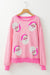 Damen Langarmshirt Santa Claus Druck Mit Pinken Streifen Polyester-Elastan-Mischung 4