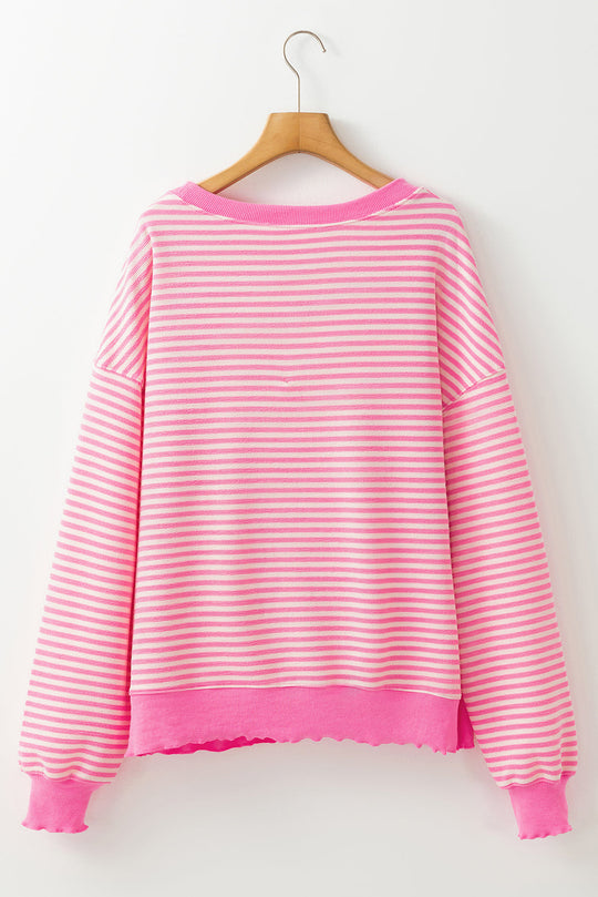 Damen Langarmshirt Santa Claus Druck Mit Pinken Streifen Polyester-Elastan-Mischung 5