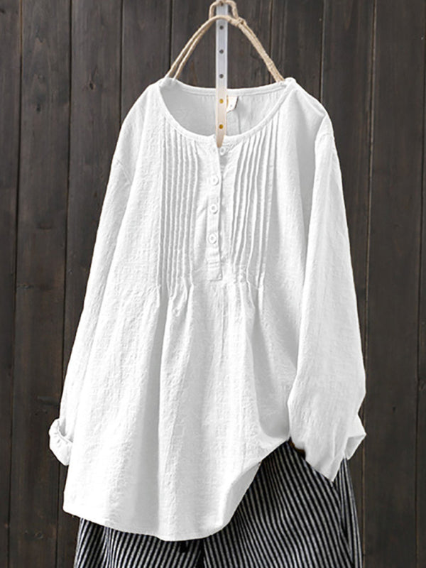 Damen Langarmshirt mit Rundhalsausschnitt aus Baumwolle und Leinen 3