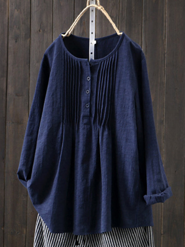 Damen Langarmshirt mit Rundhalsausschnitt aus Baumwolle und Leinen 4