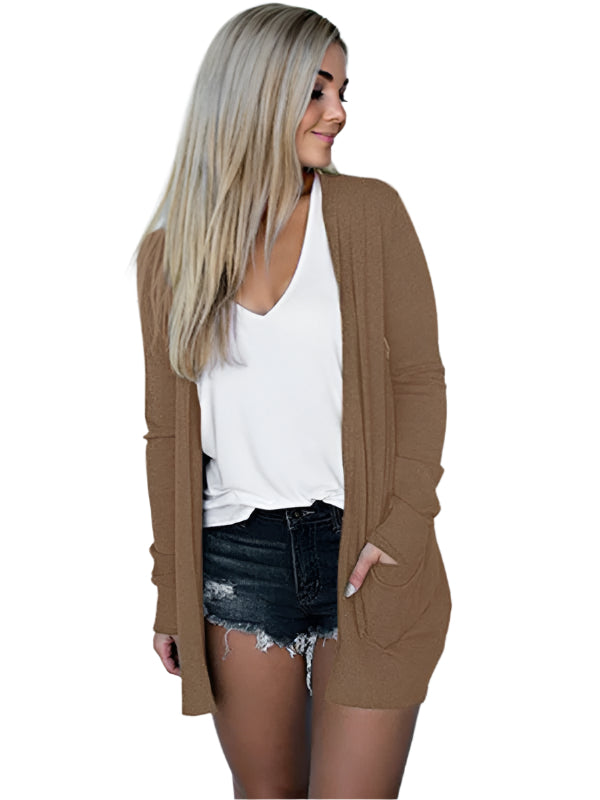 Damen Lange Strickjacke Offene Vorderseite Polyester Spandex 0