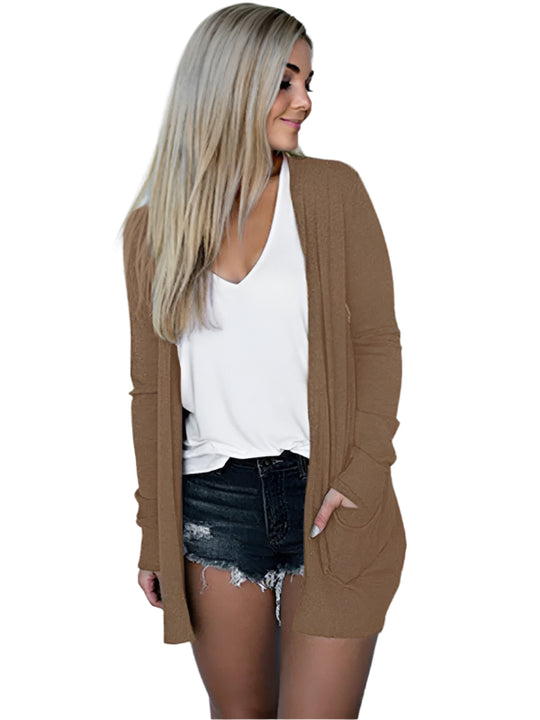 Damen Lange Strickjacke Offene Vorderseite Polyester Spandex 0