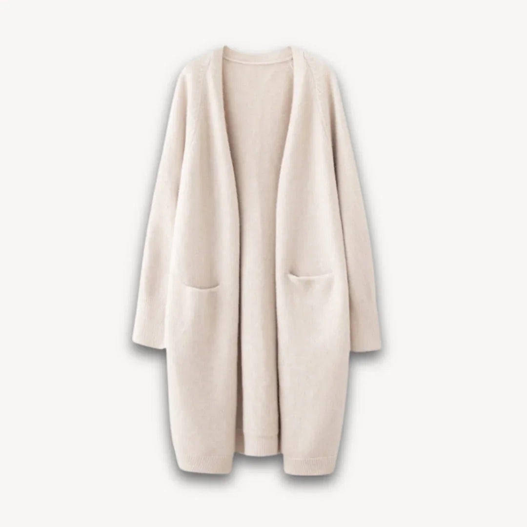 Damen Lange Strickjacke Offene Vorderseite Vielseitig Kombinierbar 0