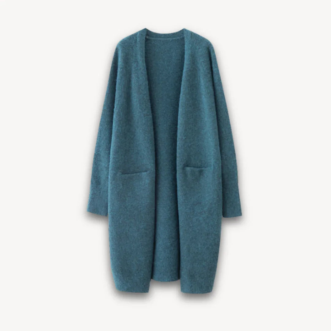 Damen Lange Strickjacke Offene Vorderseite Vielseitig Kombinierbar 2