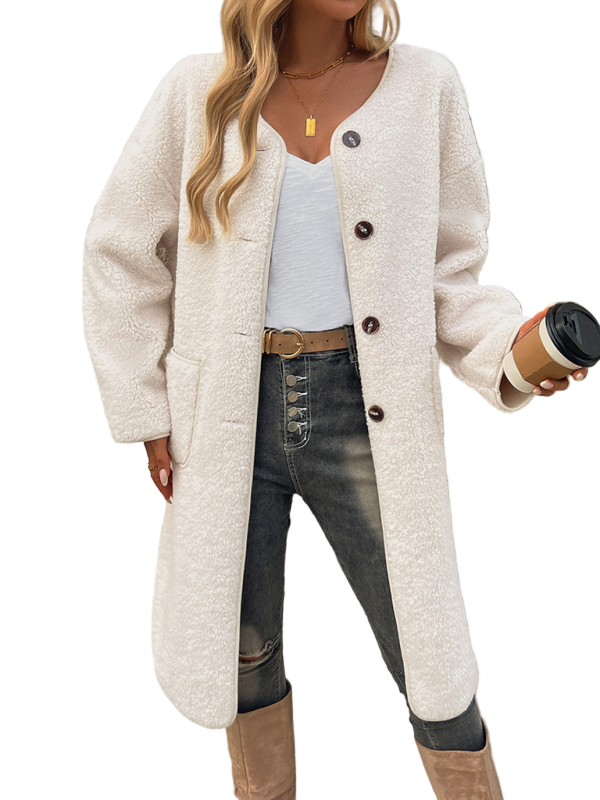 Damen Lange Weste Fleece mit Knöpfen für Herbst/Winter 0