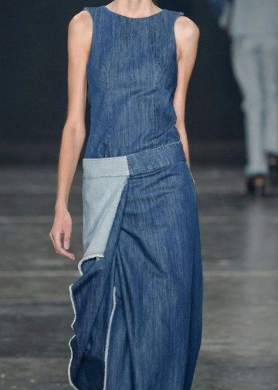 Damen Langes Jeanskleid Rüschen Ärmellos Casual 1