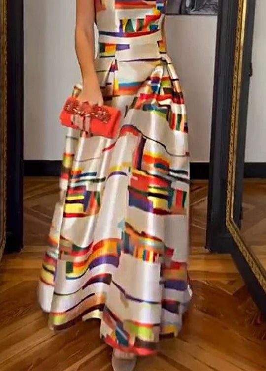 Damen Langes Kleid Hohe Taille Mit Aufdruck Für Abendveranstaltungen Und Sommerfeiern 2