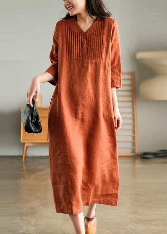 Damen Langes Kleid mit Knöpfen und halben Ärmeln 2