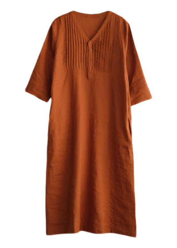 Damen Langes Kleid mit Knöpfen und halben Ärmeln 3