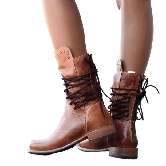 Damen Lederstiefel Schnürdesign für Stil und Komfort 0
