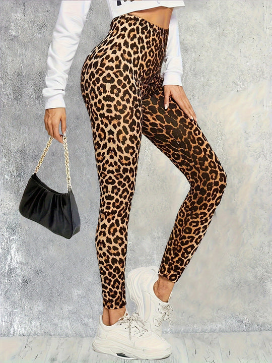 Damen Leggings mit Leopardenmuster und elastischem Material 1