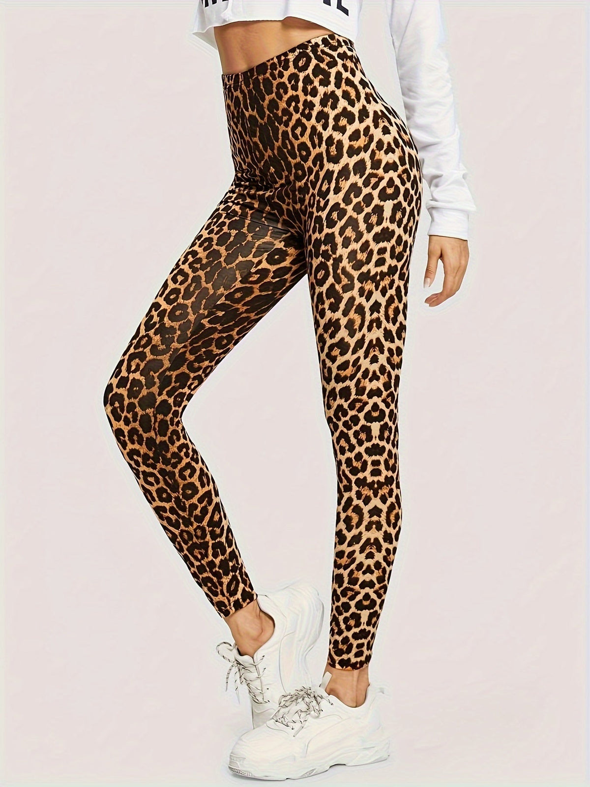 Damen Leggings mit Leopardenmuster und elastischem Material 3