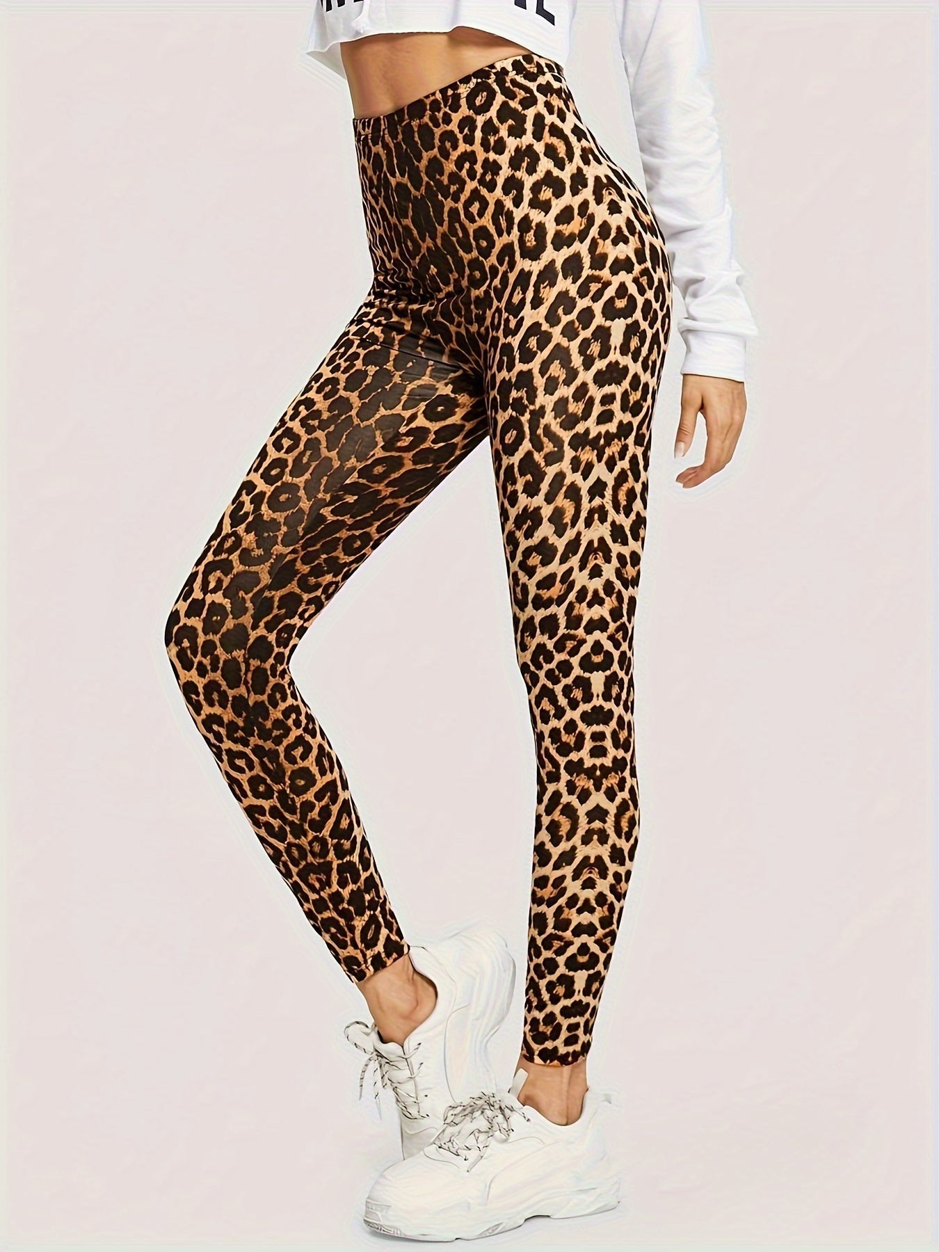 Damen Leggings mit Leopardenmuster und elastischem Material 3