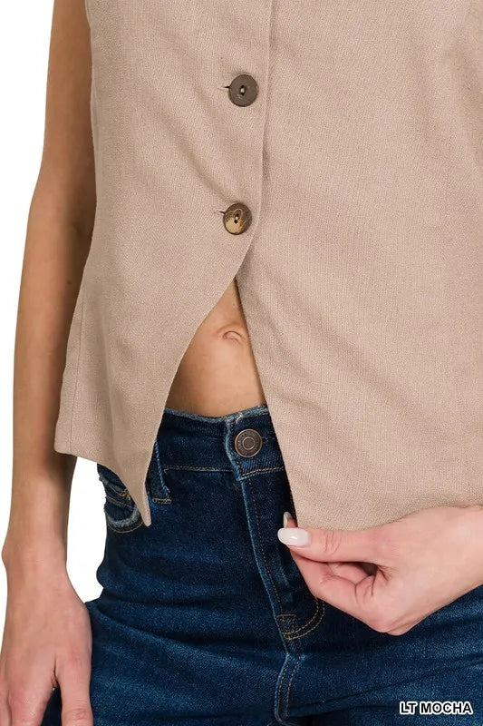 Damen Leinen Weste mit Knopfleiste 6